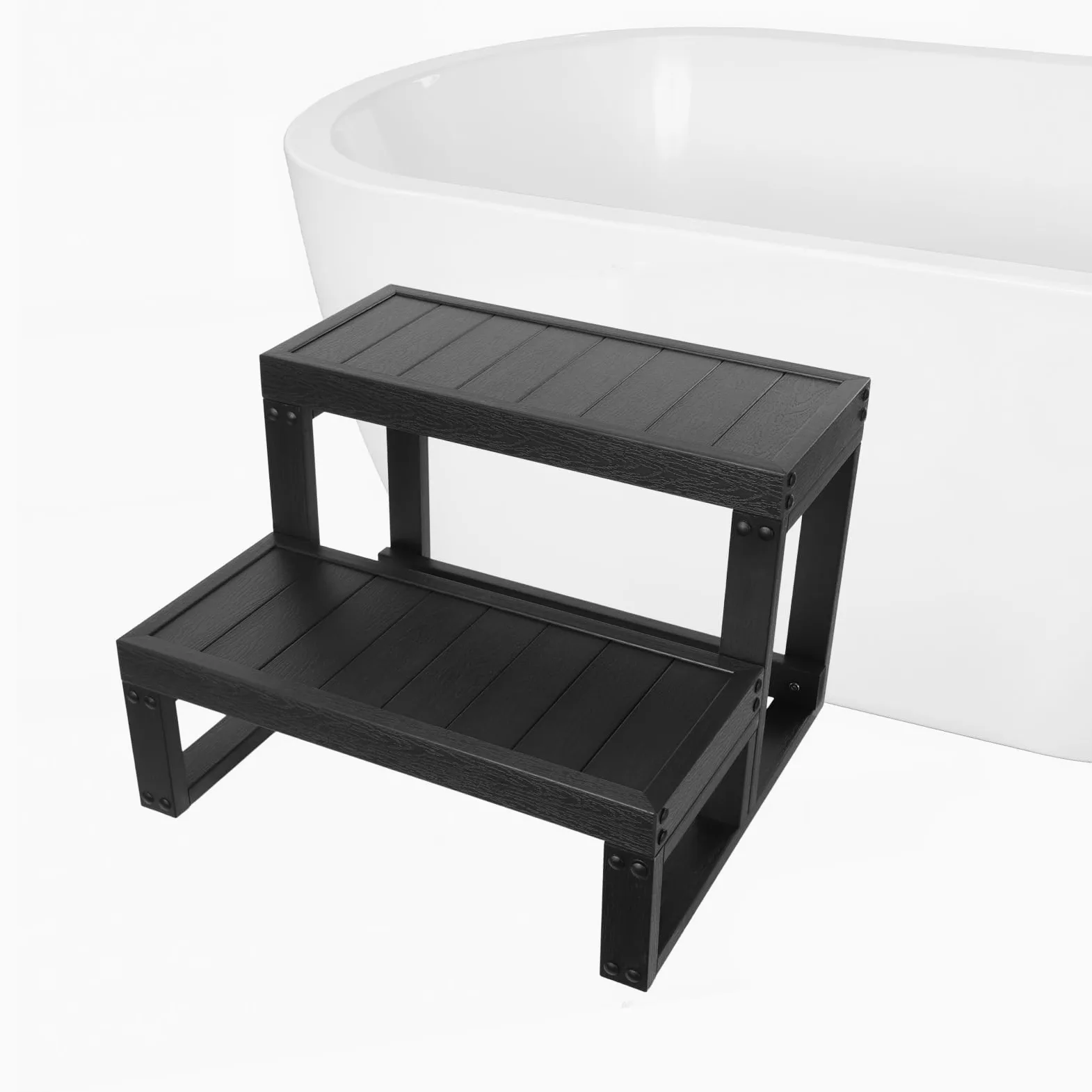 Escalera de 2 peldaños para bañera de hidromasaje, escalón de bañera, escalera antideslizante para piscina, grosor del tablón 15 mm, altura del escalón 21,2 cm, para jacuzzi, piscina y terraza, 60 x