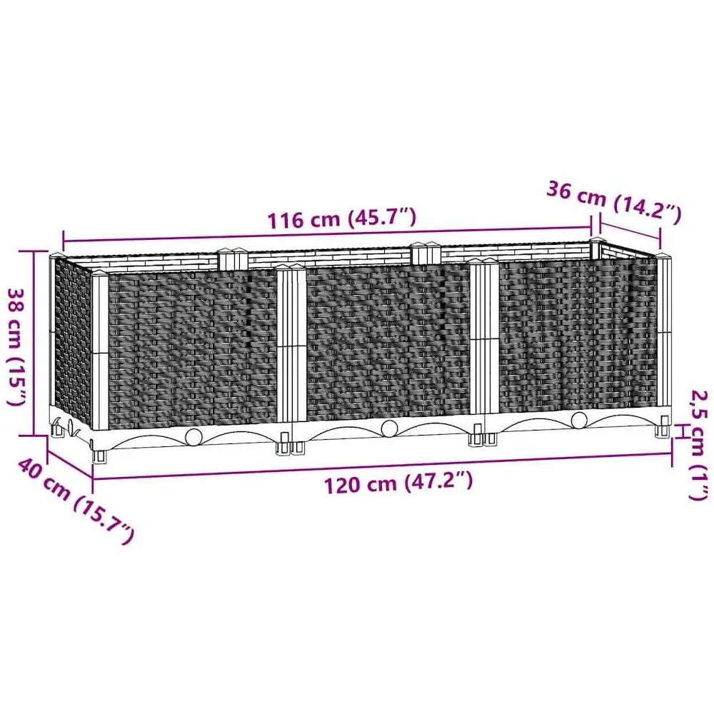 vidaXL Jardinera elevada 120x40x38 cm Polipropileno