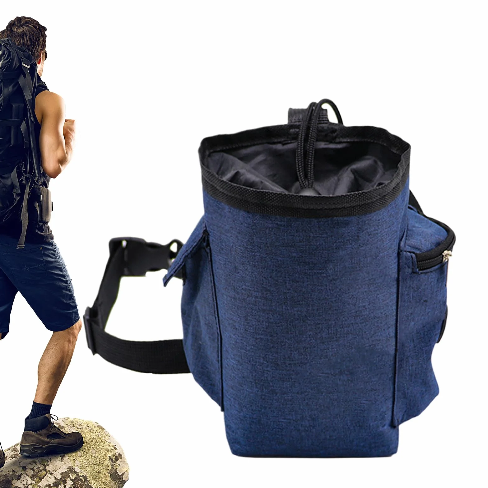 Bolsa para Magnesio de Escalada con Bolsillo Cremallera y Mosquetón, Morado, Cinturón Ajustable