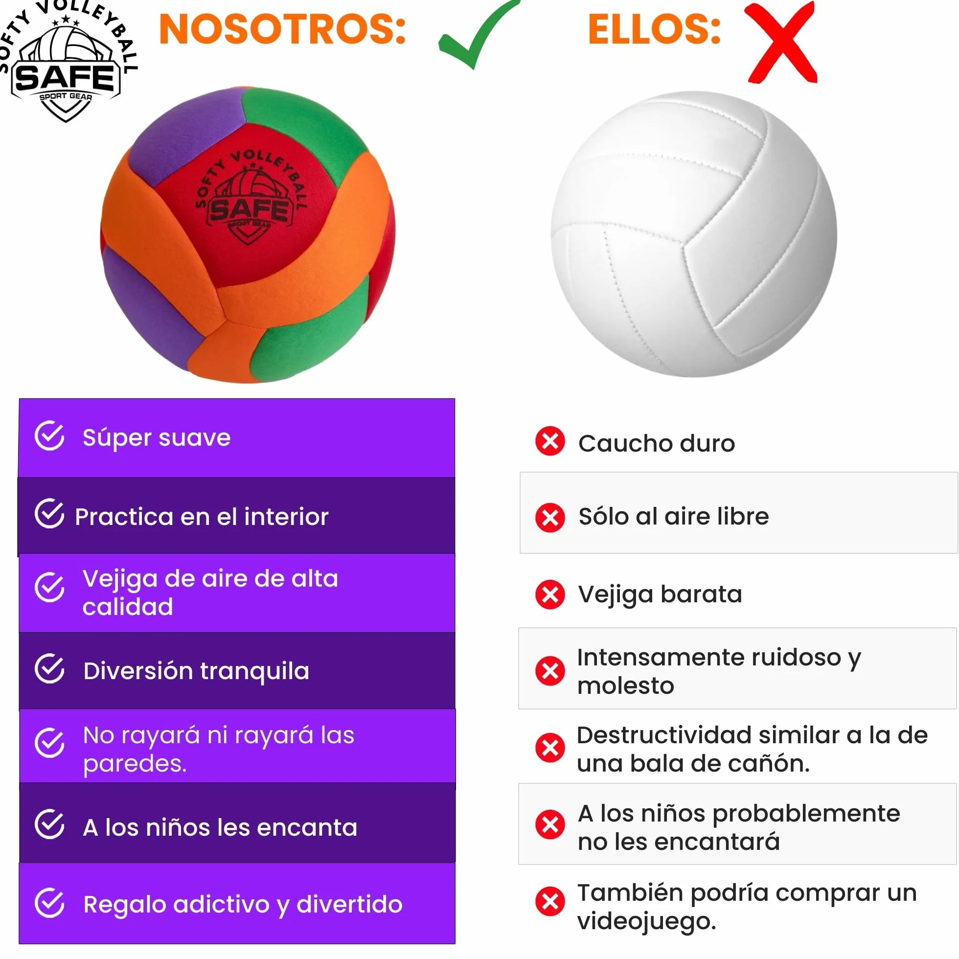 Safe Sport Gear Softy Volleyball - Balón de Voleibol Suave para Niños con Rebote Realista