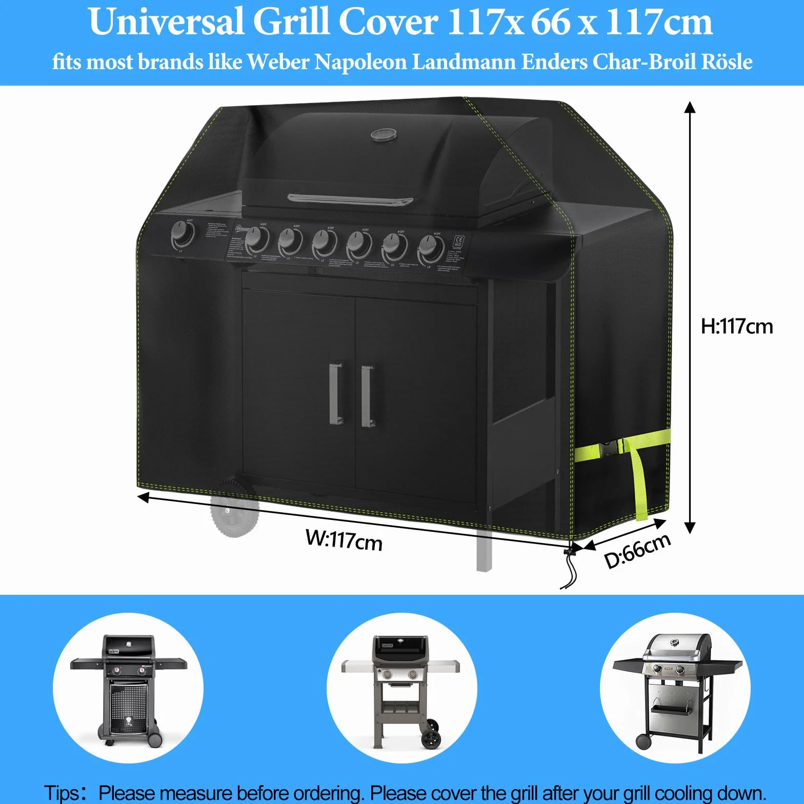 Funda Barbacoa Exterior Impermeable, VDISRR 420D Oxford Resistente al Desgarro Funda Protectora para BBQ 117 x 66 x 117 cm, Cubierta de Barbacoa Exterior Anti-Viento/Anti-Polvo/Anti-Humedad/Anti UV