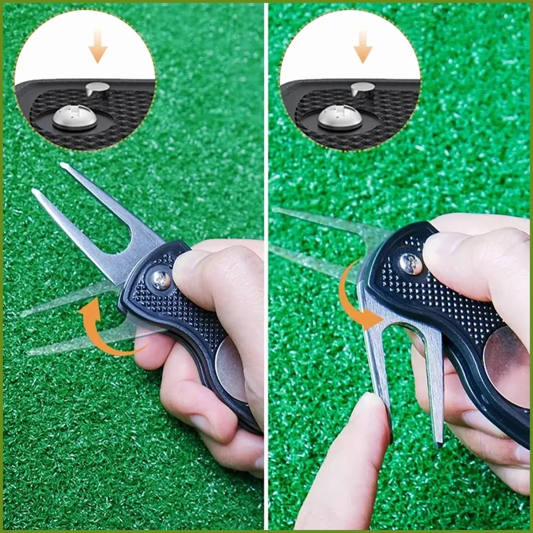 SGERUFZ Herramienta Multifunción Golf Reparar, Cuchara Acero Inoxidable Botón Pop-up Marcador Pelota