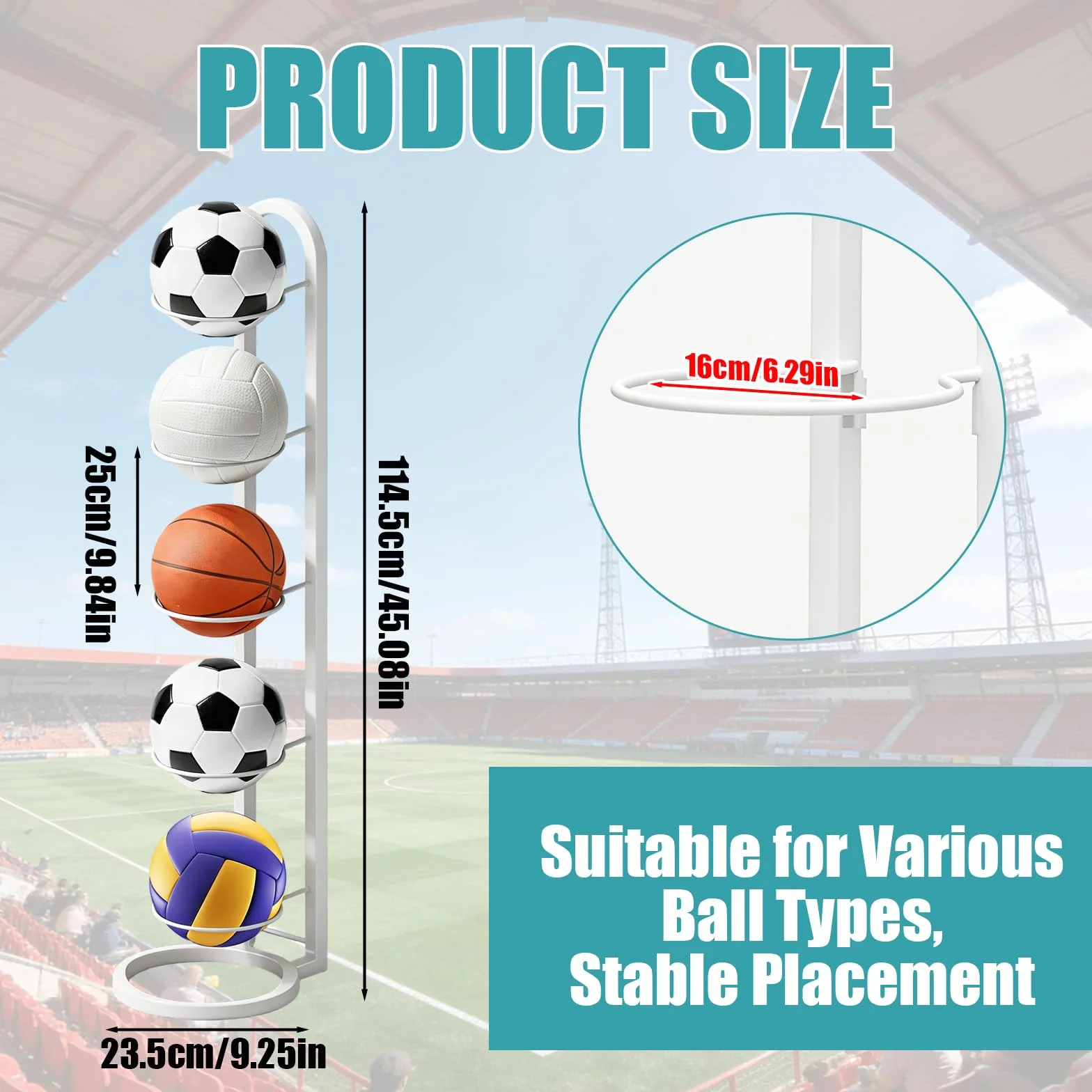 Estante para balones vertical 5 capas, porta balones de baloncesto voleibol fútbol blanco
