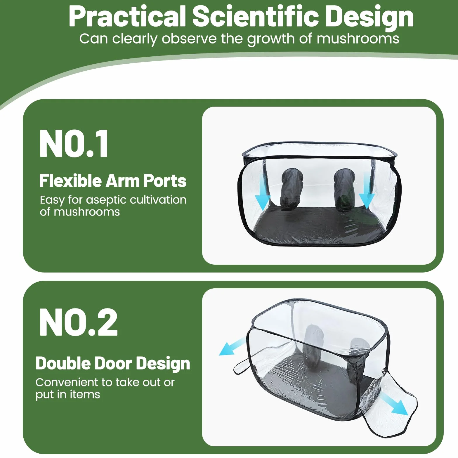 Still Air Box - Kit de tienda de cultivo de hongos transparente plegable de 90 x 60 x 60 cm, caja de kit de cultivo de hongos con guantes, bolsa de cultivo de hongos portátil para científicos de