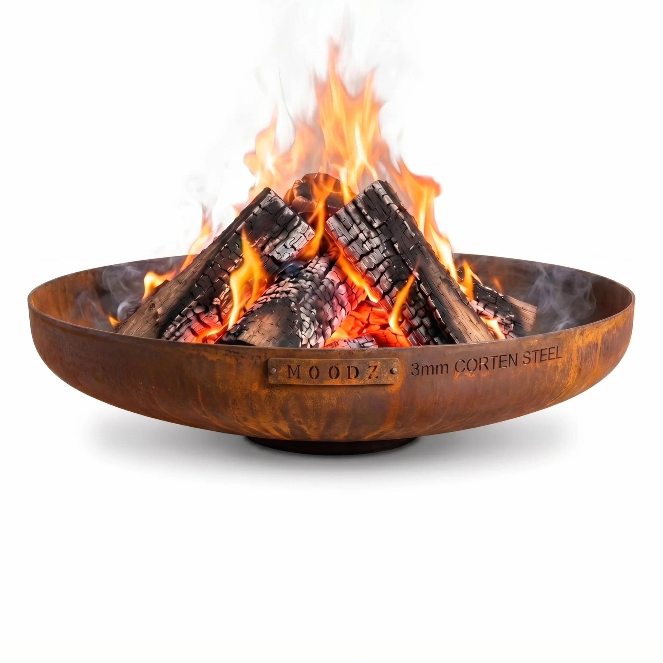 MOODZ Brasero de Exterior en Acero Corten Ø 100 cm - Pozo de Fuego Robusto de 3 mm de Espesor - Fogón de Jardín Resistente a la Intemperie - Gran Cuenco de Fuego para Terraza y Patio
