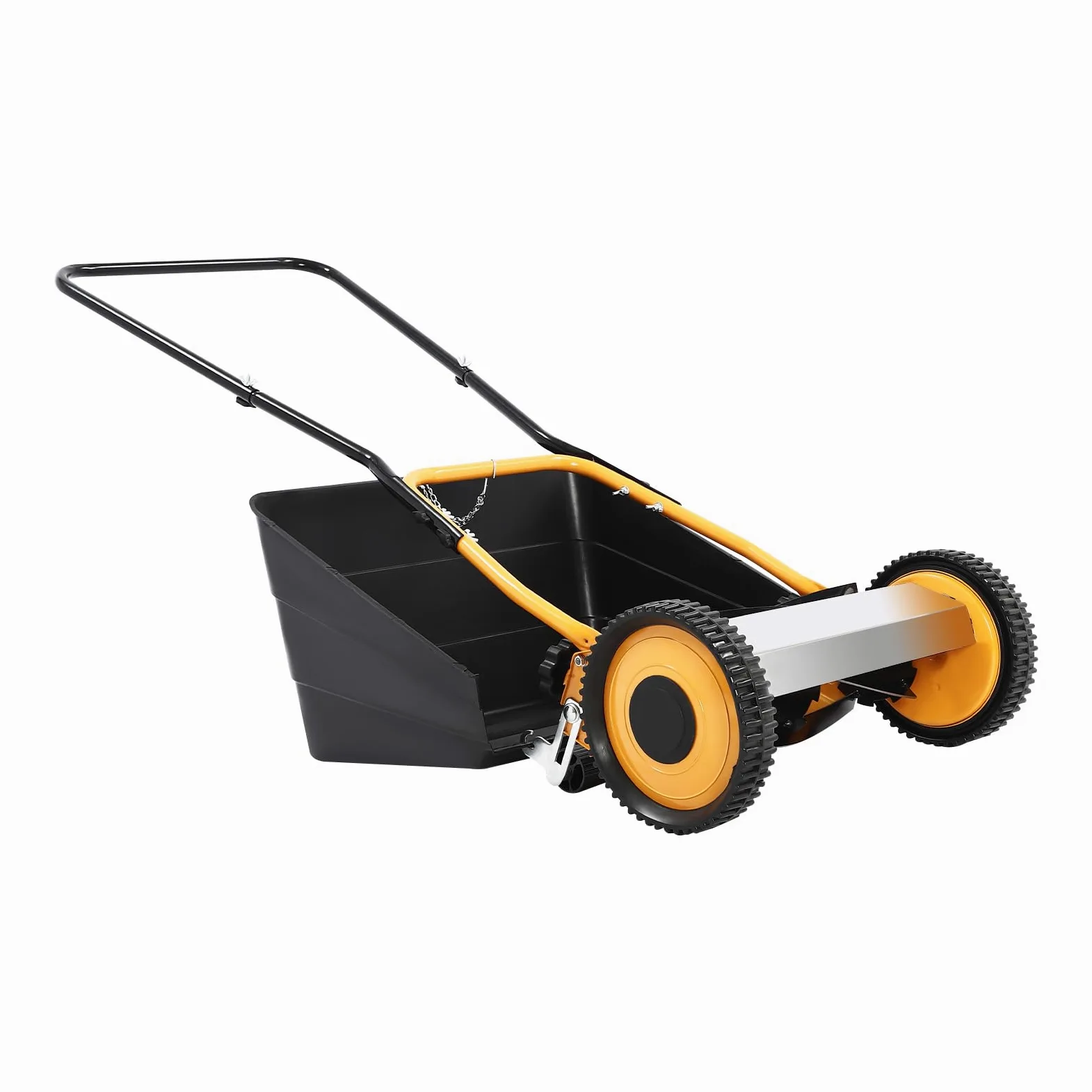 Cortacésped manual de alta eficiencia, empuje manual con ruedas con caja de recogida de césped, altura ajustable para césped mediano a grande, diseño giratorio duradero de 14 pulgadas