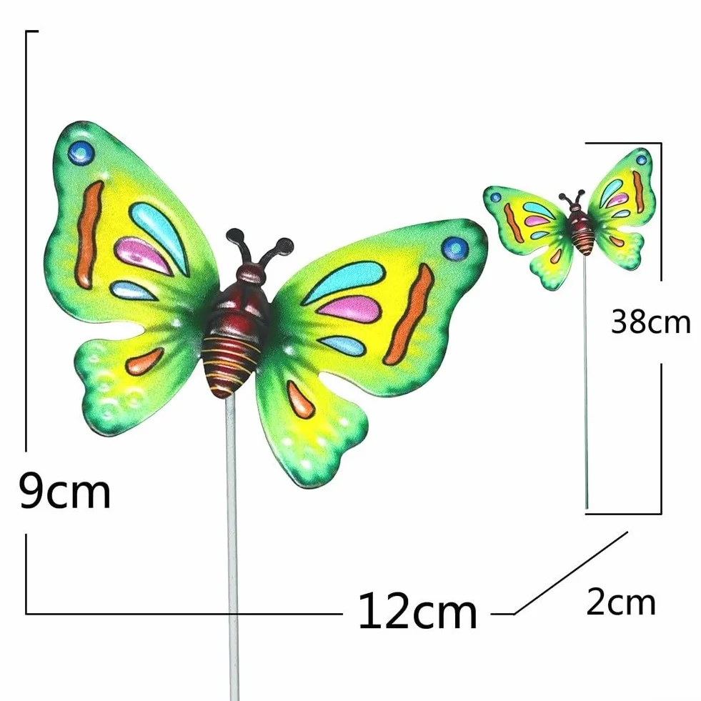Juego de 4 estacas de jardín de mariposa de metal para decoración de césped y patio al aire libre, a prueba de óxido