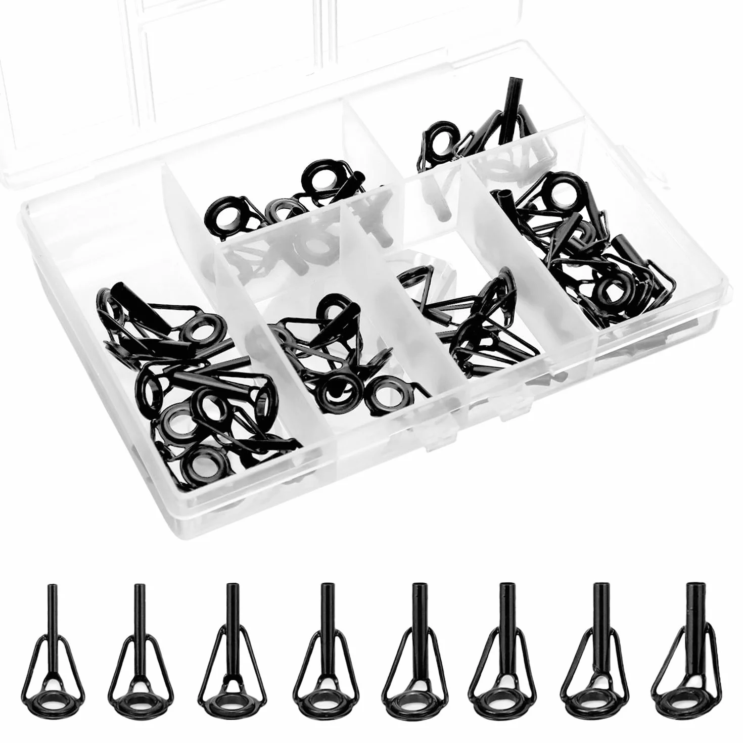 QWORK® 40 Piezas Anillos de Punta de Caña de Pescar 8 Tamaños Cerámica Acero Inoxidable