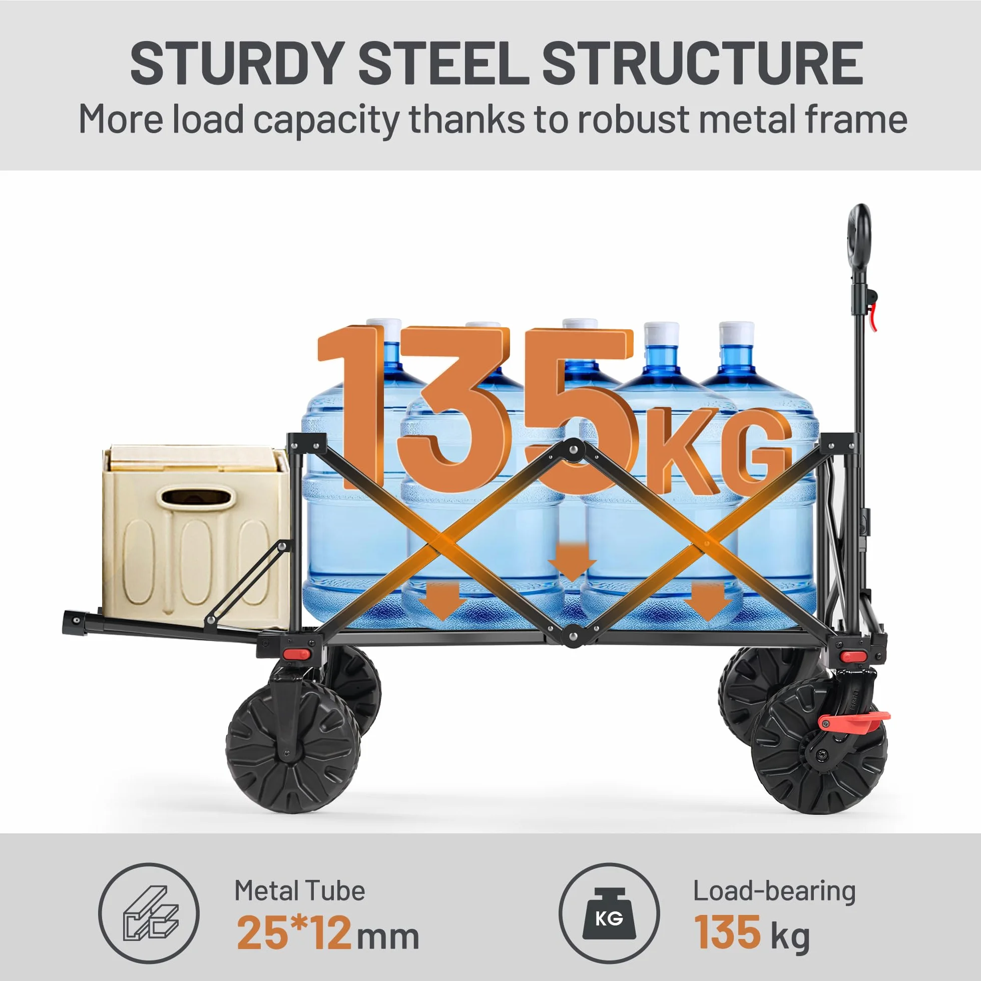 TIMBER RIDGE Carro de Playa Plegable XXXL con Portón Trasero 135 kg Carro Plegable Resistente con Ruedas Anchas Desmontables y asa Ajustable para Acampar al Aire Libre Jardín Compras Negro