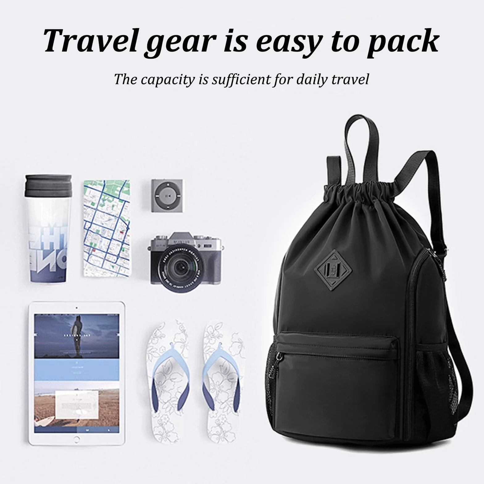 Mochila de cuerda resistente al agua con compartimento para zapatos, gran capacidad, bolsa deportiva