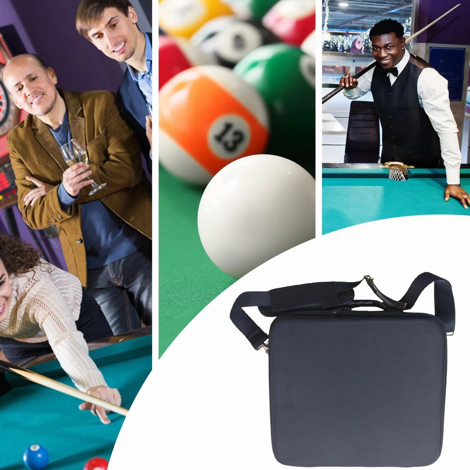 Billiard Case Travel Bag for Pool Balls Lightweight Carrying Bag 13.78x13.78x3.15 Inches