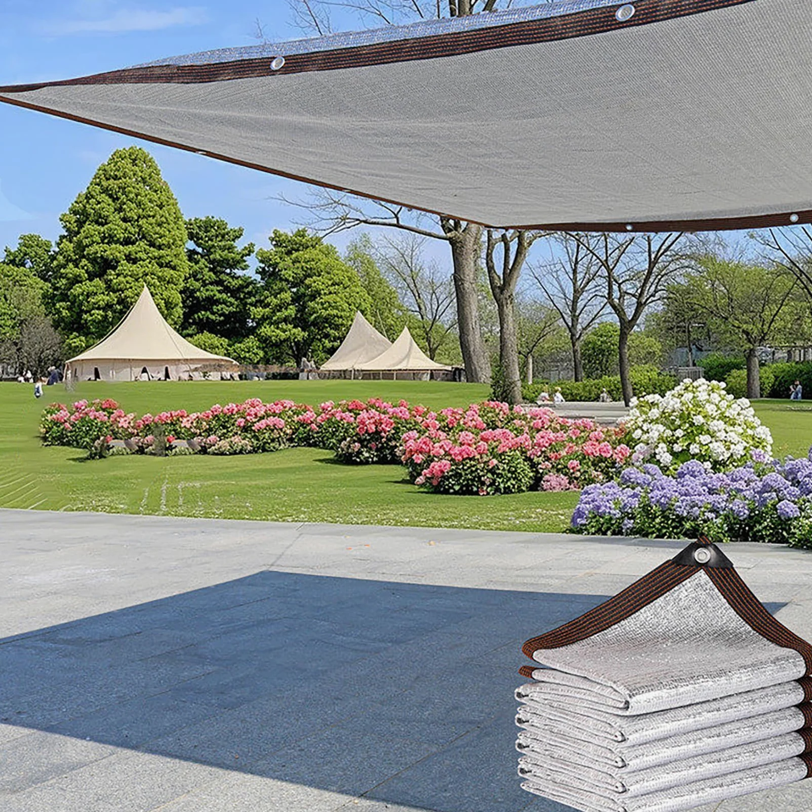 4x10m Malla Sombra Aluminio Reflectante 90% con Ojales Cada 50cm, Lona Parasol Plateada Anti UV para Terraza, Balcón, Pérgola, Invernadero, Aparcamiento y Jardín Exterior