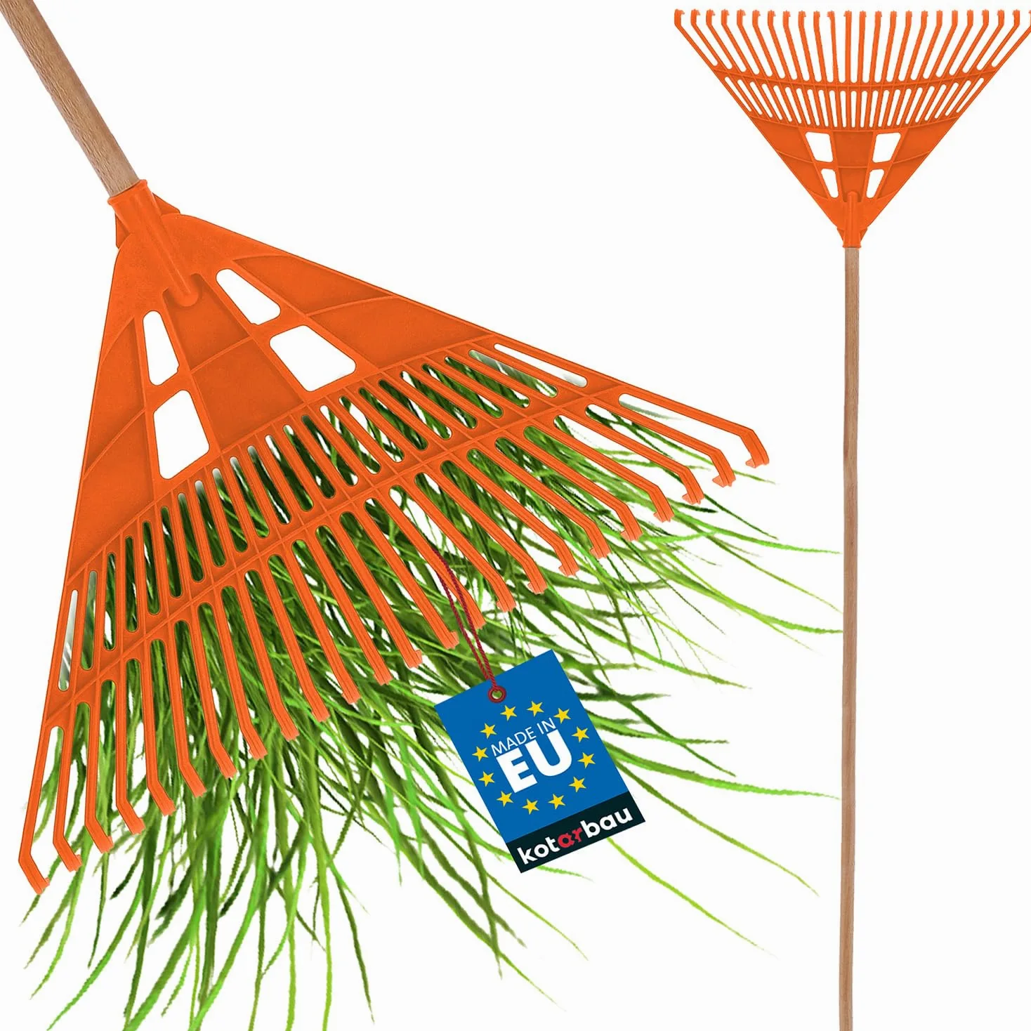 KOTARBAU® Rastrillo Jardín - Plástico - 61 cm - Naranja - con Mango - Rastrillo para Césped - Rastrillos - Ligero Y Resistente - Herramienta para Jardinería