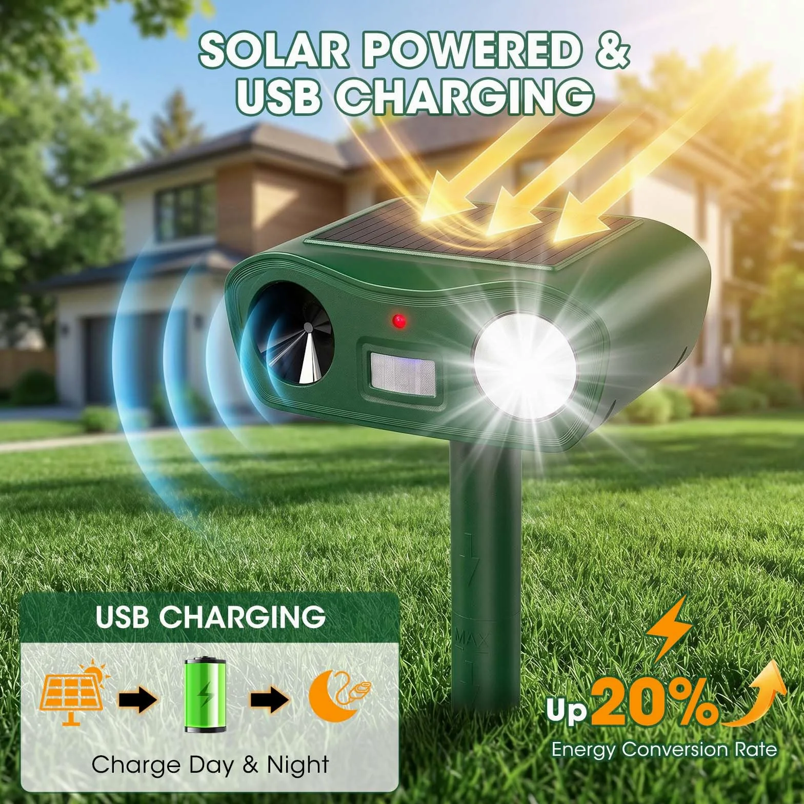 Repelente ultrasónico para Gatos, Repelente de Animales y Linterna con energía Solar, Repelente de Topos, disuasivo para Gatos en el jardín, eficaz contra Gatos, Perros, martas y Aves (2)