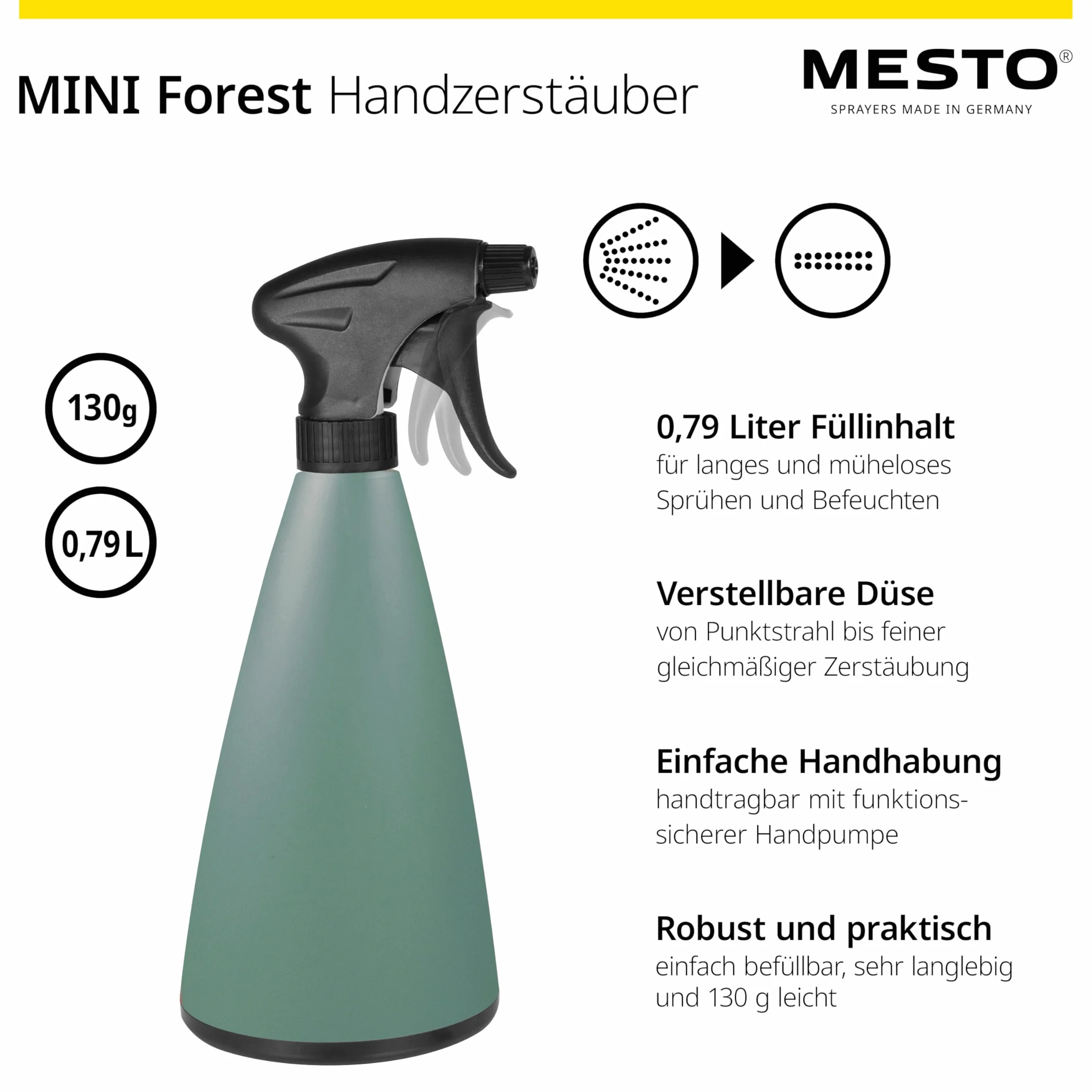 Mesto Lucky Forest - Regadera de 1 L, Incluye atomizador de Mano Mini Forest de 0,79 l, Botella de Spray y regadera para Plantas de Interior y jardín, riego y Cuidado de Plantas, Boquilla Ajustable