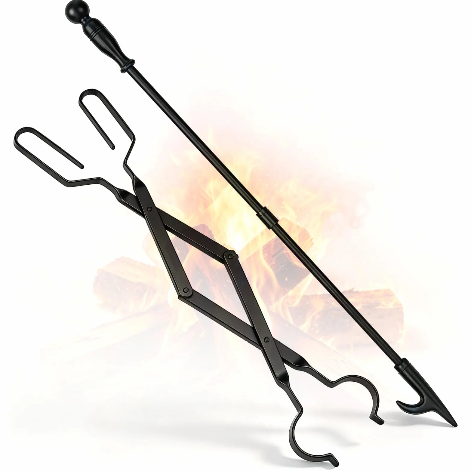 FEED GARDEN Juego de pinzas para chimenea de 32 pulgadas y pinzas de chimenea de 25 pulgadas para hoguera, accesorios de herramientas de chimenea, juego de agarrador de troncos para camping, estufa de