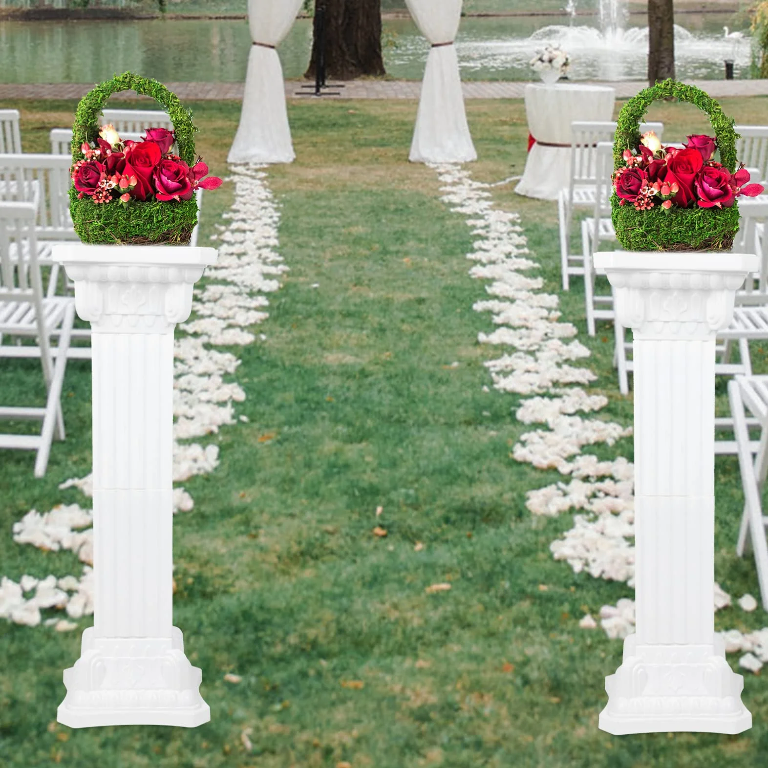 HEMOTON Columnas de boda para bodas estatuas exteriores soporte pilar para decoración de pedestales para plantas - Grupo + Griego + Columna + Estatuas de paisaje de la boda romana