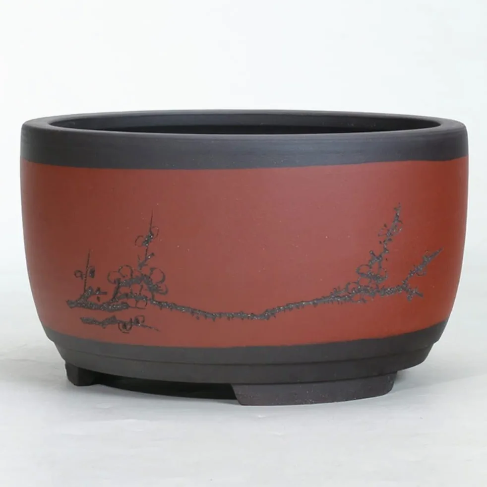 sdneNest Macetas de cerámica coloridas para bonsái, maceta redonda para bonsái, maceta verde en forma de tambor, contenedor de jardín para interiores y exteriores, decoración decorativa, color rojo