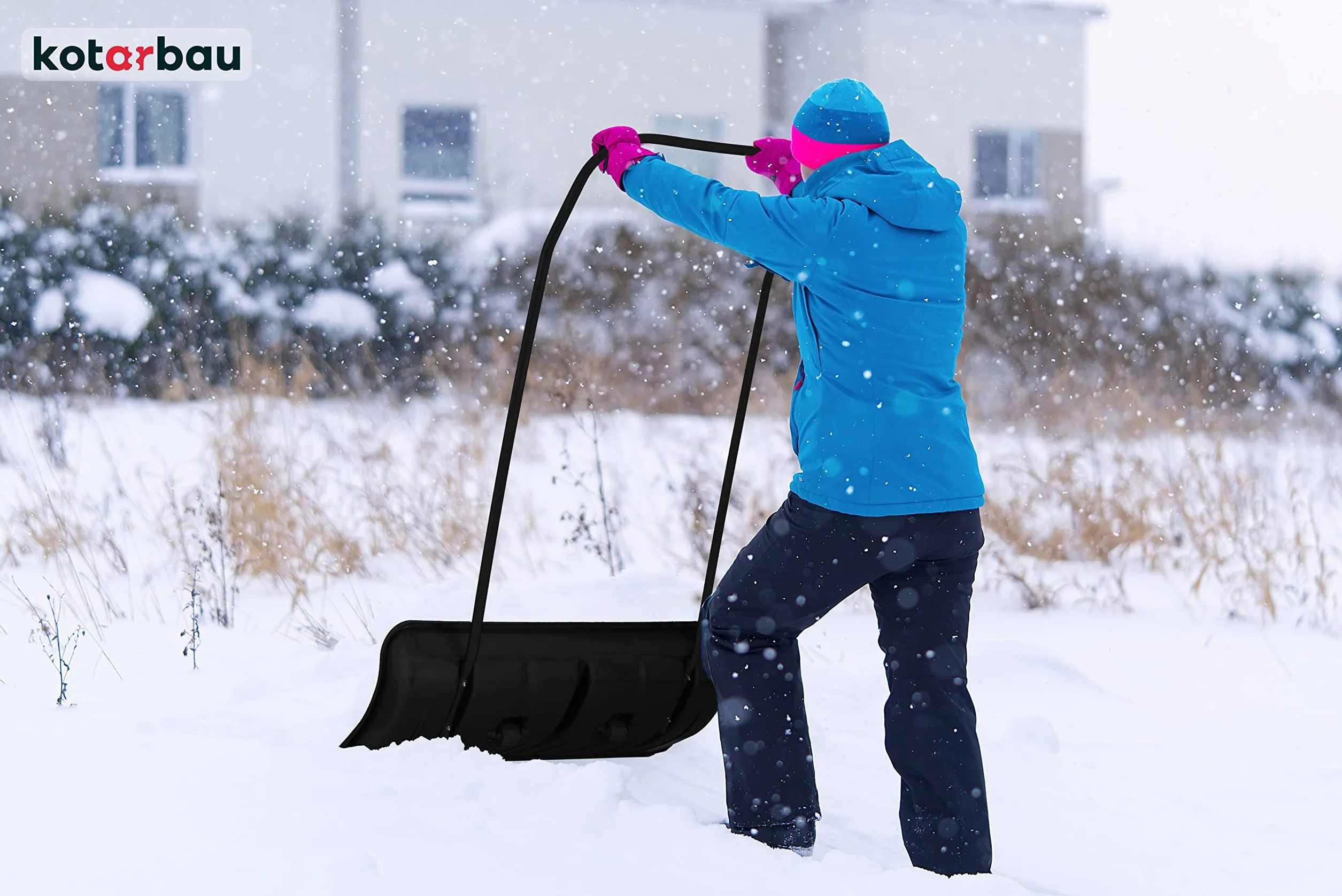 KOTARBAU Juego de Palas quitanieves de 80 cm con Ruedas + Pala de Nieve de 48 cm, cubeta de Nieve con Borde de Aluminio, Pala de Nieve con Mango de Metal, Limpiador de Nieve ecológico