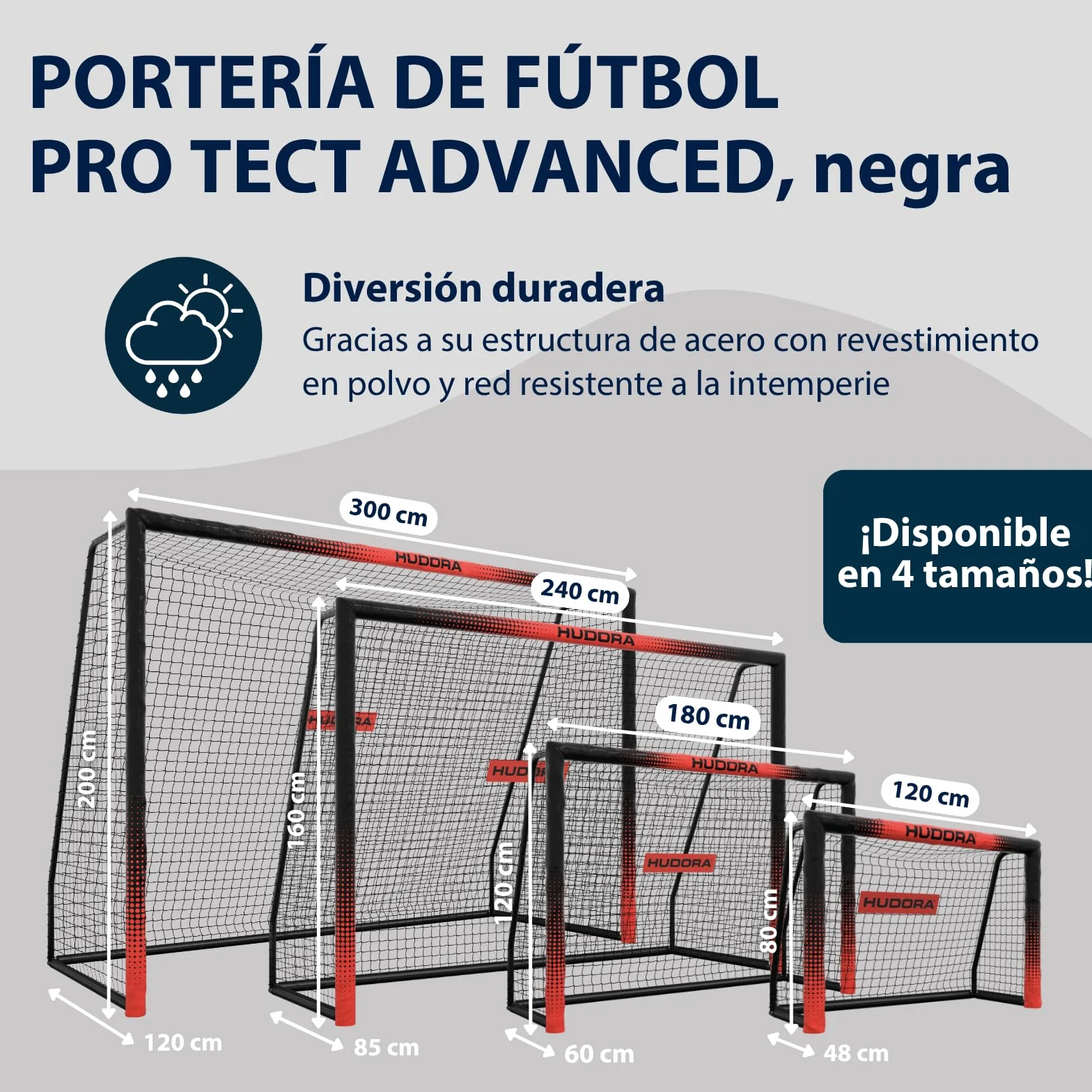 HUDORA Portería de Fútbol Pro Tect Advanced Exteriores Red Resistente Intemperie
