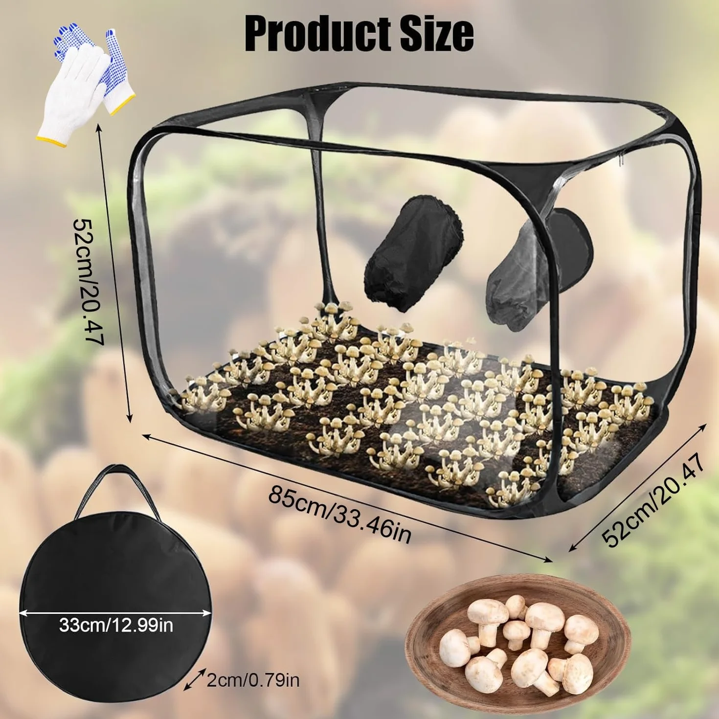 Kit de cultivo de hongos plegable, caja de aire silenciosa, 85 x 52 x 52 cm, tienda de cultivo de hongos transparente, kit de micología pop-up portátil para intercambio de aire fresco | cultivo de