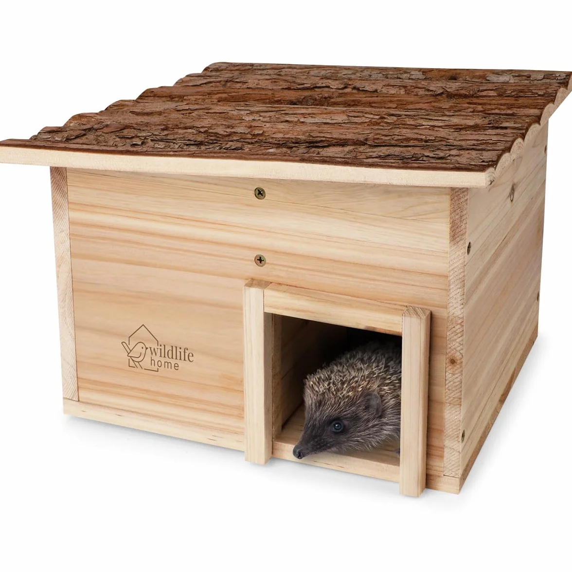wildlife home Casa de erizos resistente al invierno de madera con suelo y techo de corteza resistente a la intemperie | Casa de alimentación para erizos | A prueba de gatos | Refugio de invierno para