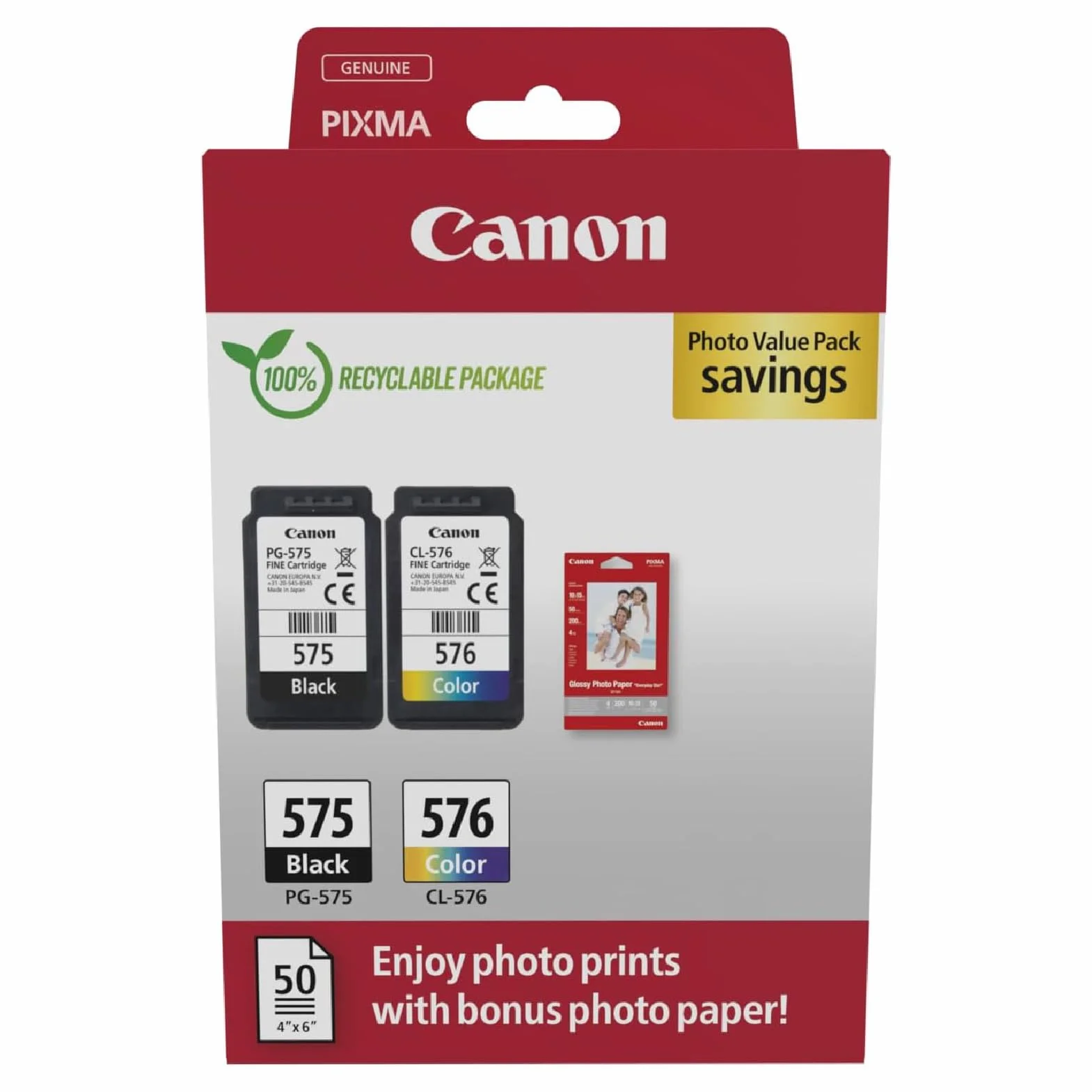 Canon PG-575 CL-576 Cartuchos de Tinta Original Negro y Multicolor Compatible con PIXMA