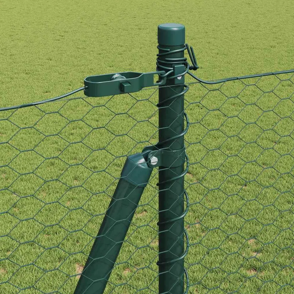 Valla de alambre soldada con base de hormigón, 25 x 1,4 m, color verde, acero recubierto de PVC, resistente a la intemperie, al óxido y a la corrosión, incluye postes y alambre tensor para