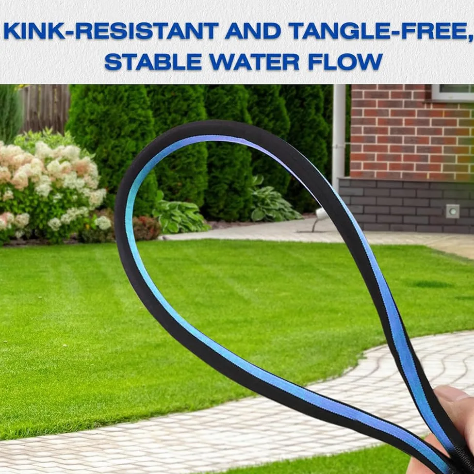 Manguera de jardín profesional de 50 pies con 3 arandelas reforzadas, conector universal para grifo, manguera de agua a prueba de fugas para todas las estaciones, se adapta a cualquier grifo, diseño