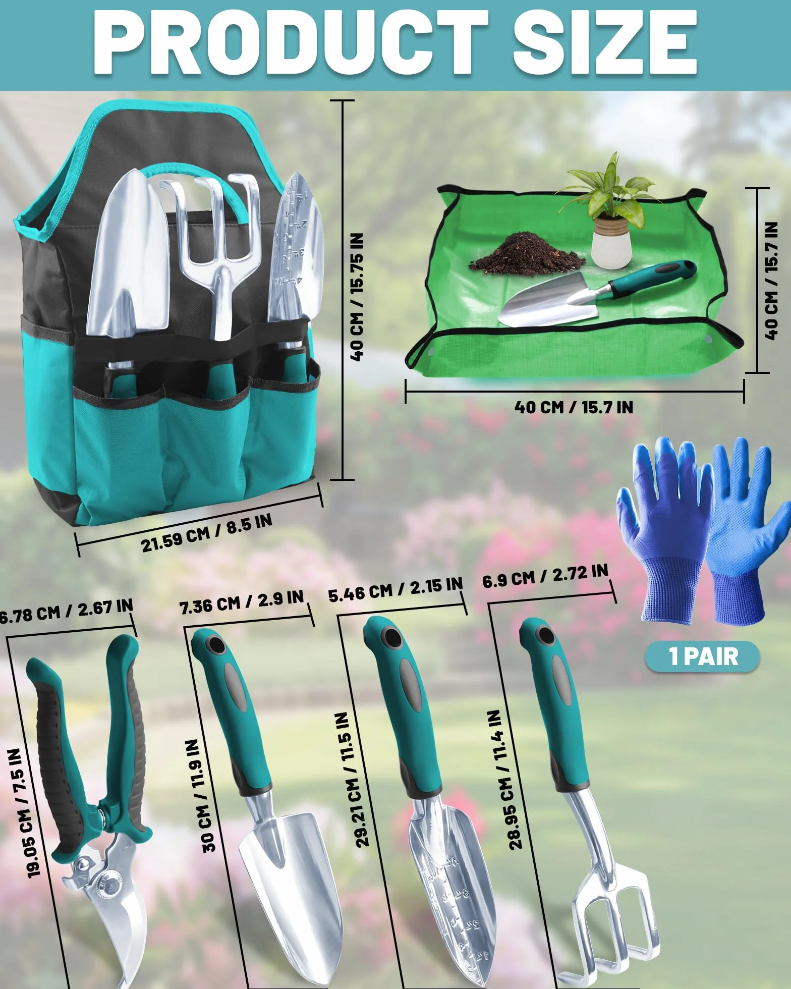 7 Piezas Juego de Herramientas de Jardinería con Mango Ergonómico – Kit de Herramientas de Jardín Anti-Rust con Bolsa de Almacenamiento – Regalo Ideal para Jardinería