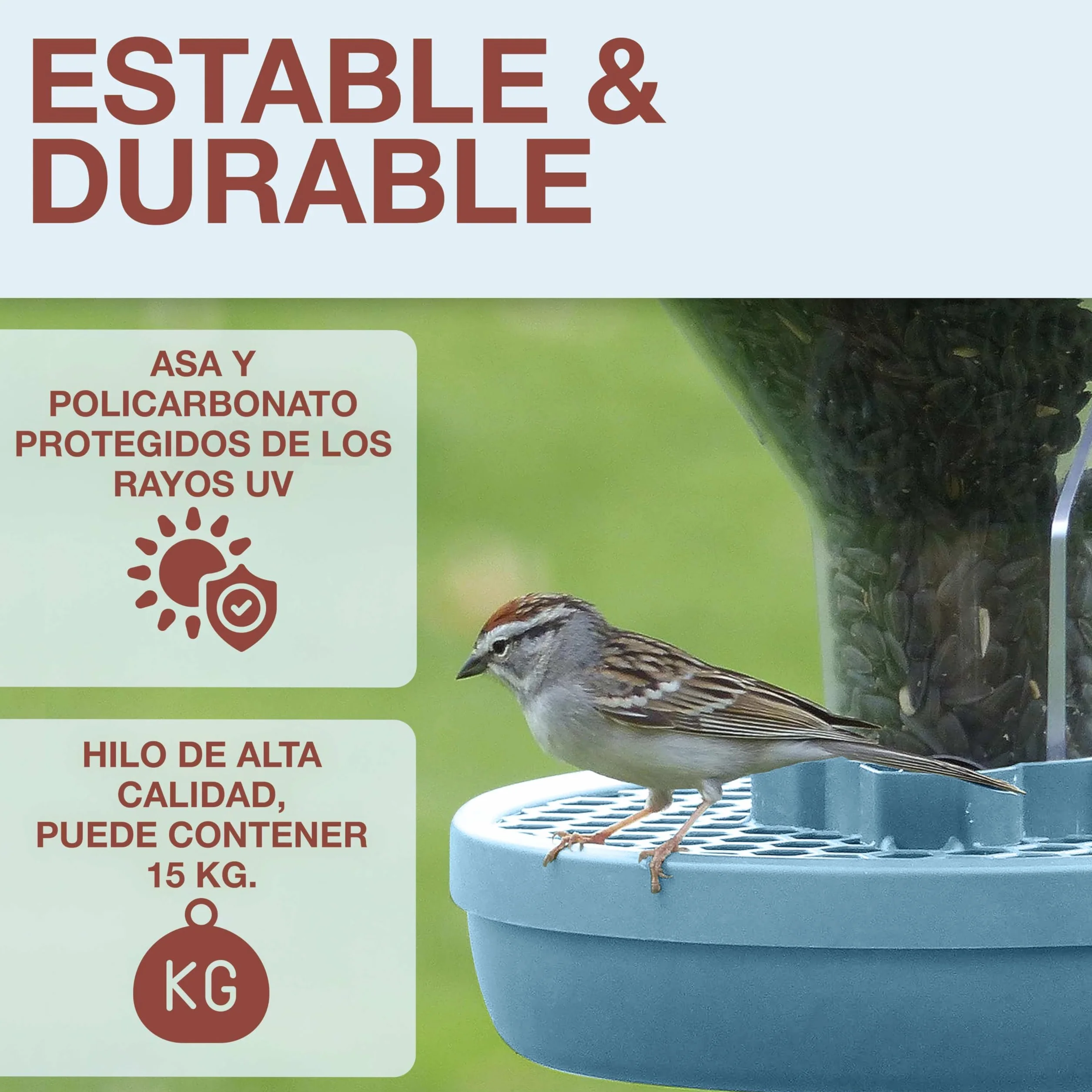 SWISSINNO Comedero para Pájaros Colgante – Davos Smart Birds - Dispensador con Bandeja - Tolva Segura contra Roedores - para Jardín y Balcón - Azul Claro