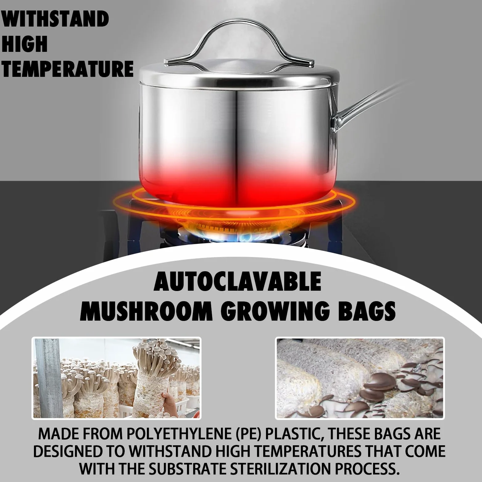 TonGass Paquete de 100 bolsas de cultivo de hongos autoclavables a granel con parches de filtro microporosos, grandes de 8 x 5 x 20 pulgadas, extra gruesas, 80 micras (= 3 mil) | Bolsa de sustrato a