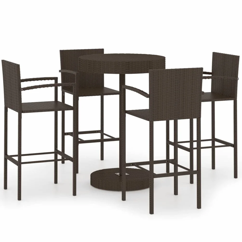 vidaXL Conjunto de Bar para Jardín 5 Piezas Mesa Silla Asiento Patio Terraza Balcón Barra Bistró Muebles Mobiliario Ratán Sintético Marrón