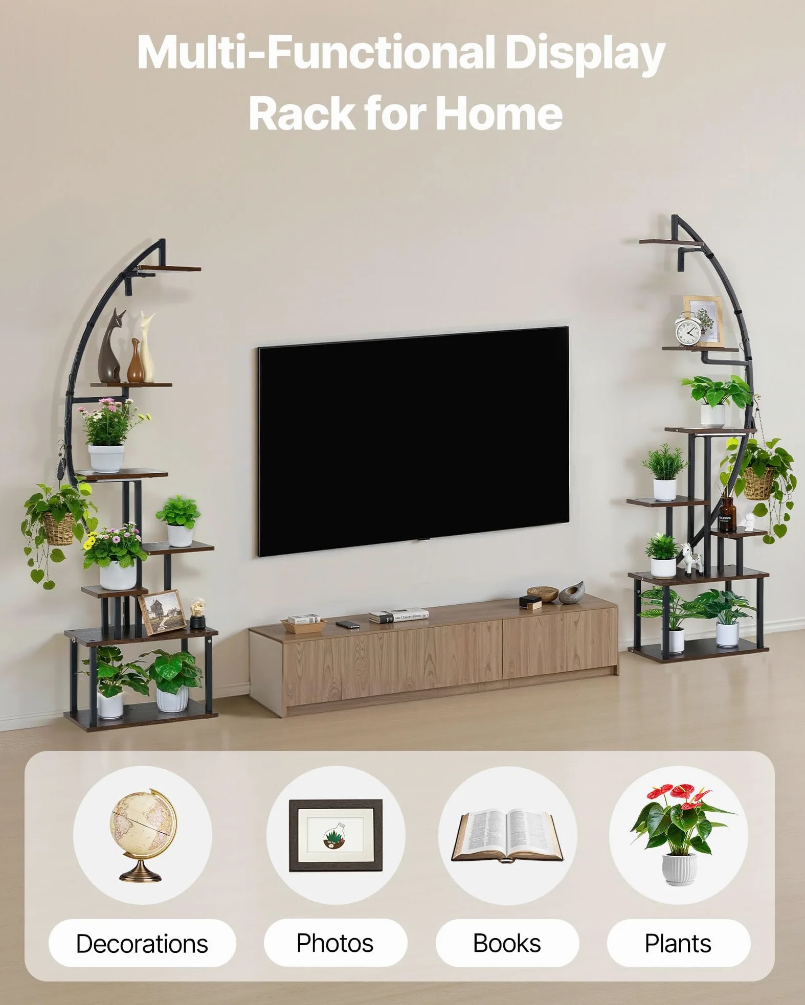 VEVOR Soporte para Plantas con Luz de Cultivo 7 Niveles Alto de 166,5 cm, Forma de Media Luna 2 Piezas, Estante con Luz para Plantas, 3 Temporizadores y 10 Niveles de Brillo, para Sala de Estar