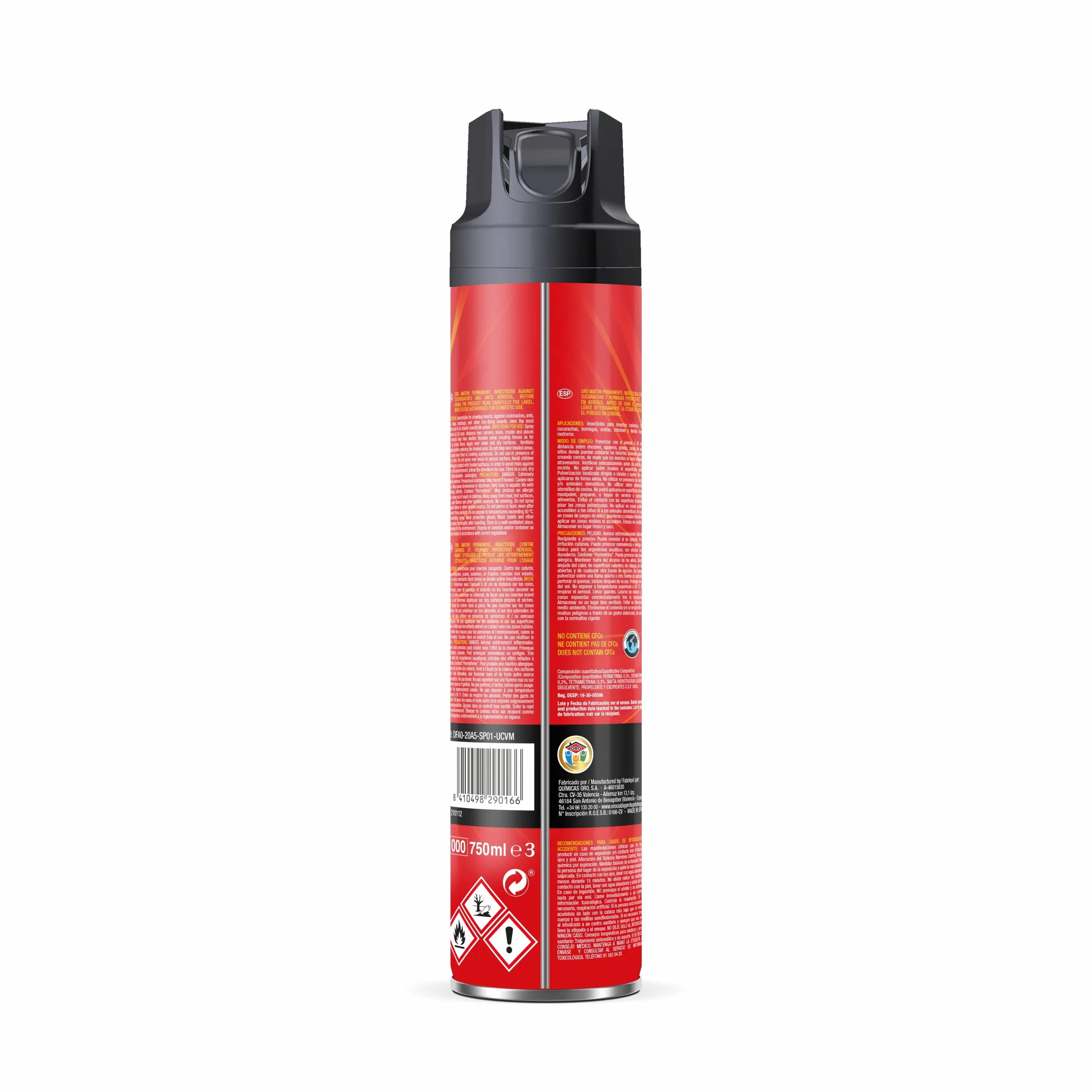 ORO Insecticida Rastreros - Contra cucarachas, hormigas y otros bichos rastreros - Acción en segundos y máxima eficacia - Para interiores y exteriores - Permanente hasta 1 año - 750 ml