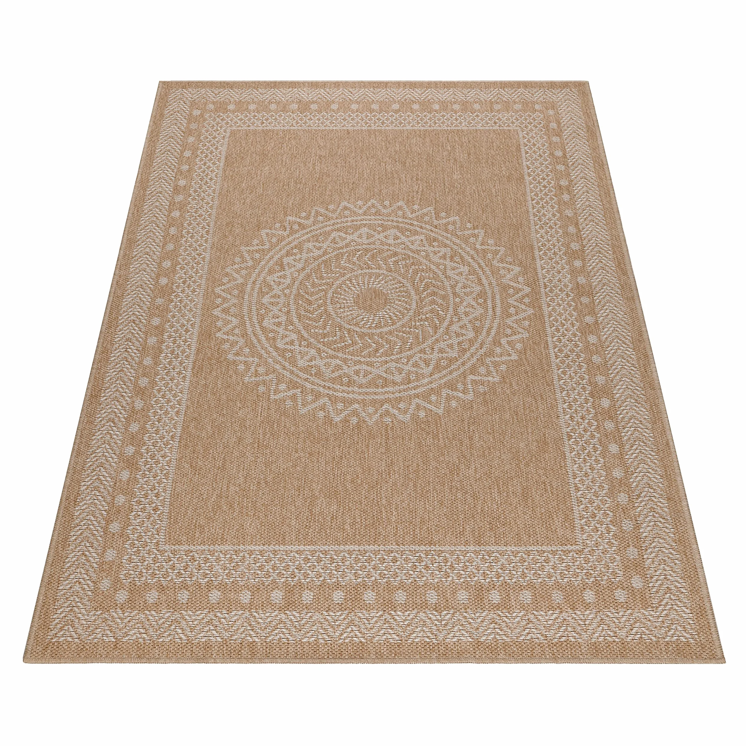 HomebyHome Alfombra Exterior Interior 140 x 200 cm Beis-4 Resistente a la Intemperie, Impermeable - Alfombra de Cocina de Tejido Plano, Unicolor - Alfombras Exterior para Terraza, Balcón y Jardín