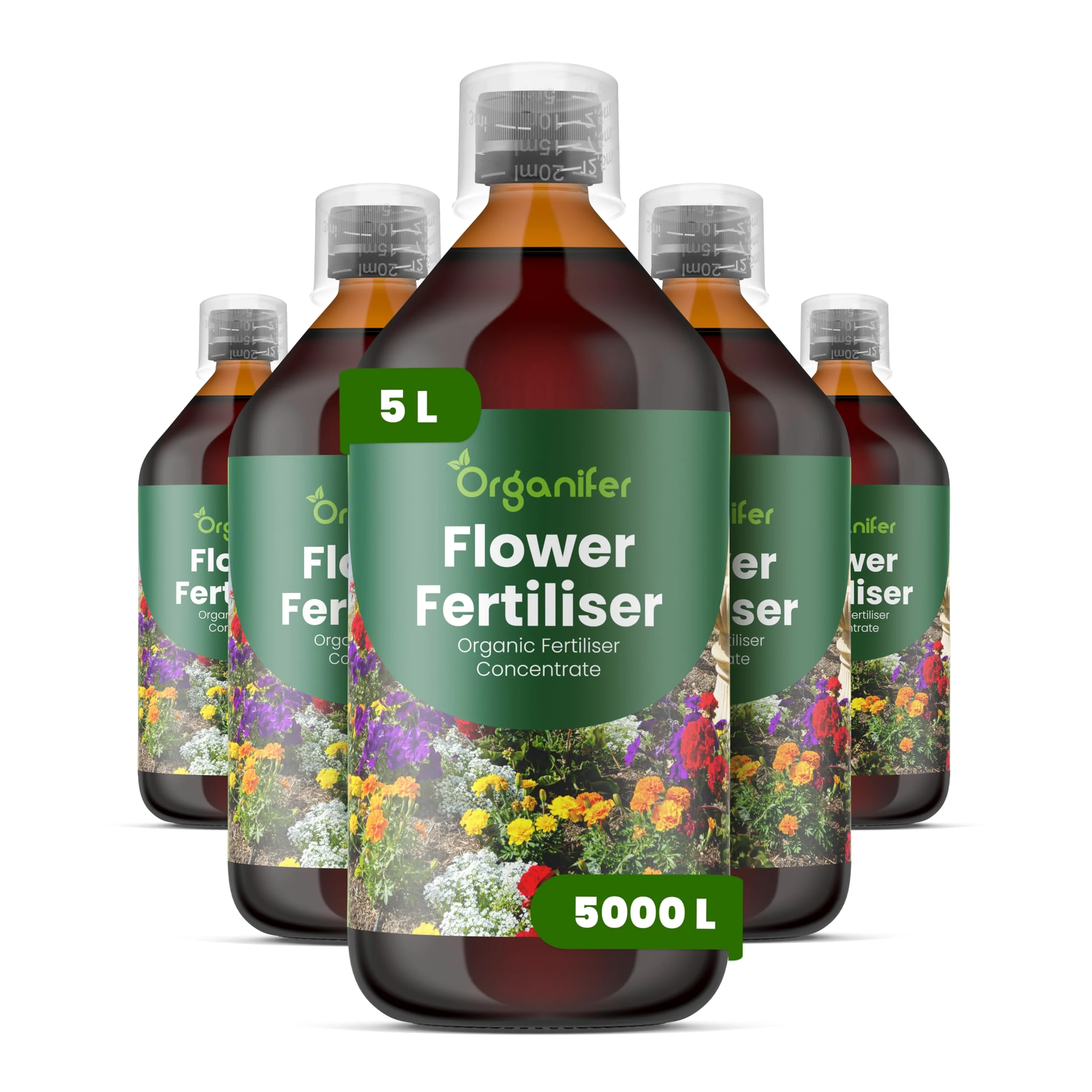 Fertilizante Líquido - 5x1L - Para Flores - NPK 3-4-3 | Plantas Fuertes Y Floración Abundante - Organifer
