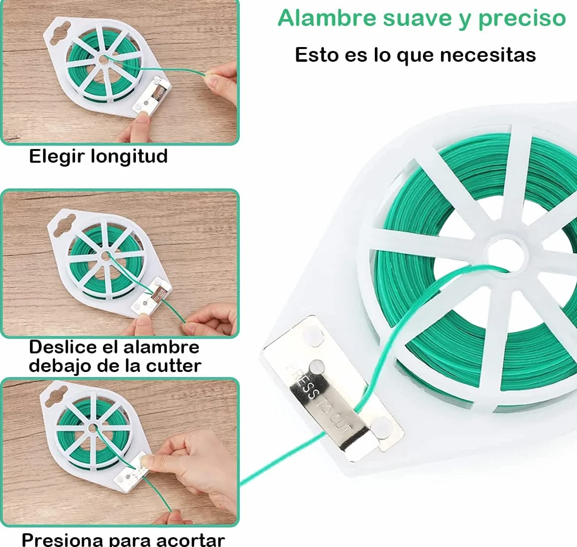 100 Metros Alambre de Jardín Recubierto de Plástico, Alambre Plastificado Verde, Lazos de Torcedura con Cortador Giratoria, Cuerda de Alambre para Sujetar plantas, Ideal para Jardín, Hogar