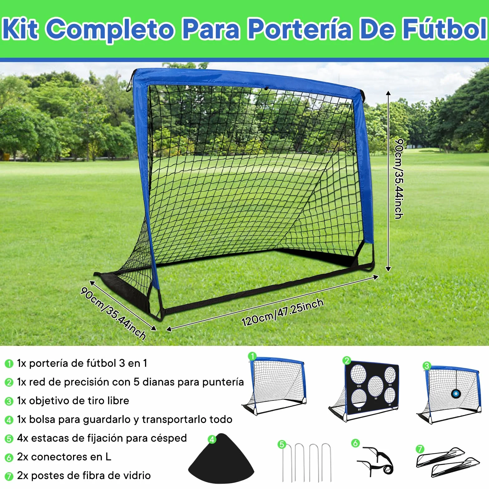 Porterias de Futbol 3 en 1 Plegable Portatil para niños con 3 Modos de Juego