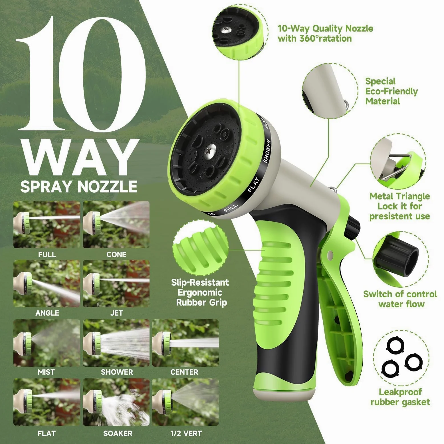 Manguera de jardín de metal flexible de acero inoxidable de 50 pies, resistente, ligera, fuerte, duradera, sin torceduras, manguera larga con boquilla de 10 funciones para patio al aire libre