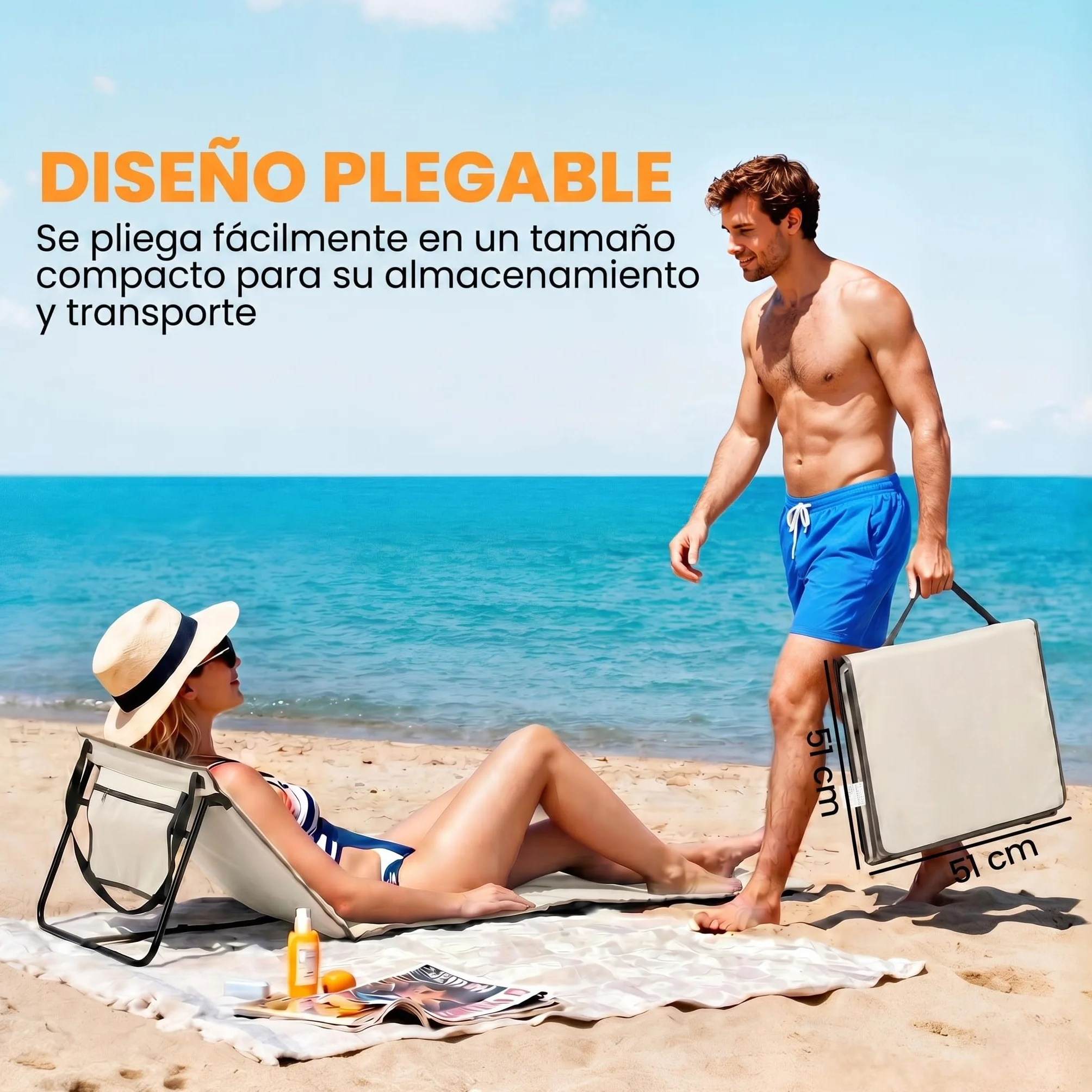 Outsunny Conjunto de 2 Esterillas de Playa Plegable Esteras Acolchadas de Tela Oxford PVC 600D con Respaldo Reclinable y Correa de Transporte para Jardín 142x51x40 cm Beige