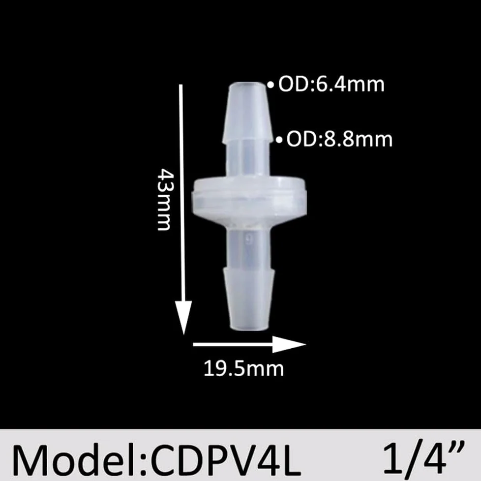 Válvulas De Retención De Plástico PP De 1/4" 3/16" 1/4", Válvula Unidireccional Antirretorno For Fluidos De Gas, Aire, Líquido Y Agua (2 Unidades)(3/16")
