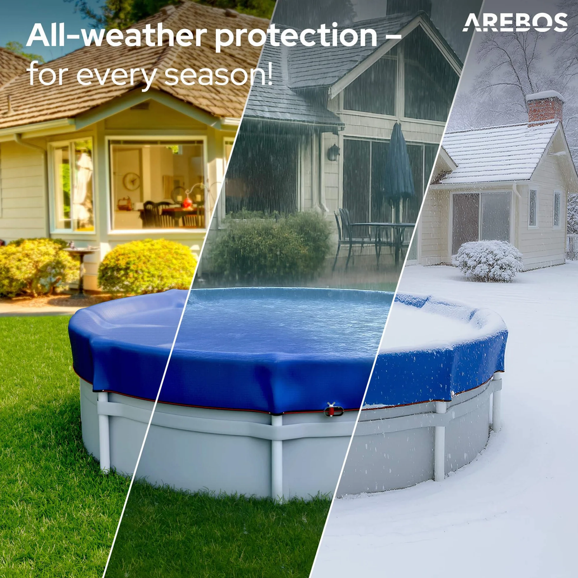 Arebos® Cubierta para Piscina Redonda Ø 610 cm | Lona Solar 2 en 1 de PE 200g/m² | Apta para Piscinas Ø 500-550 cm