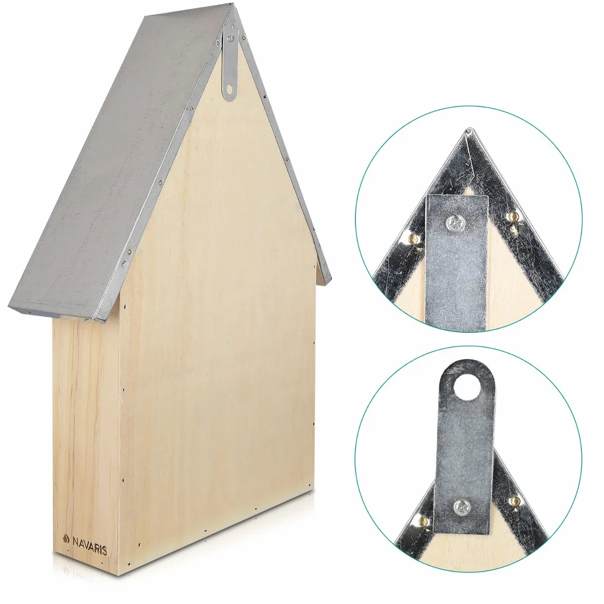 Navaris XL Hotel para Insectos de Madera - observatorio de Insectos 23 x 40 x 7 cm - casa Natural Cubierta metálica y Gancho para Diferentes bichos