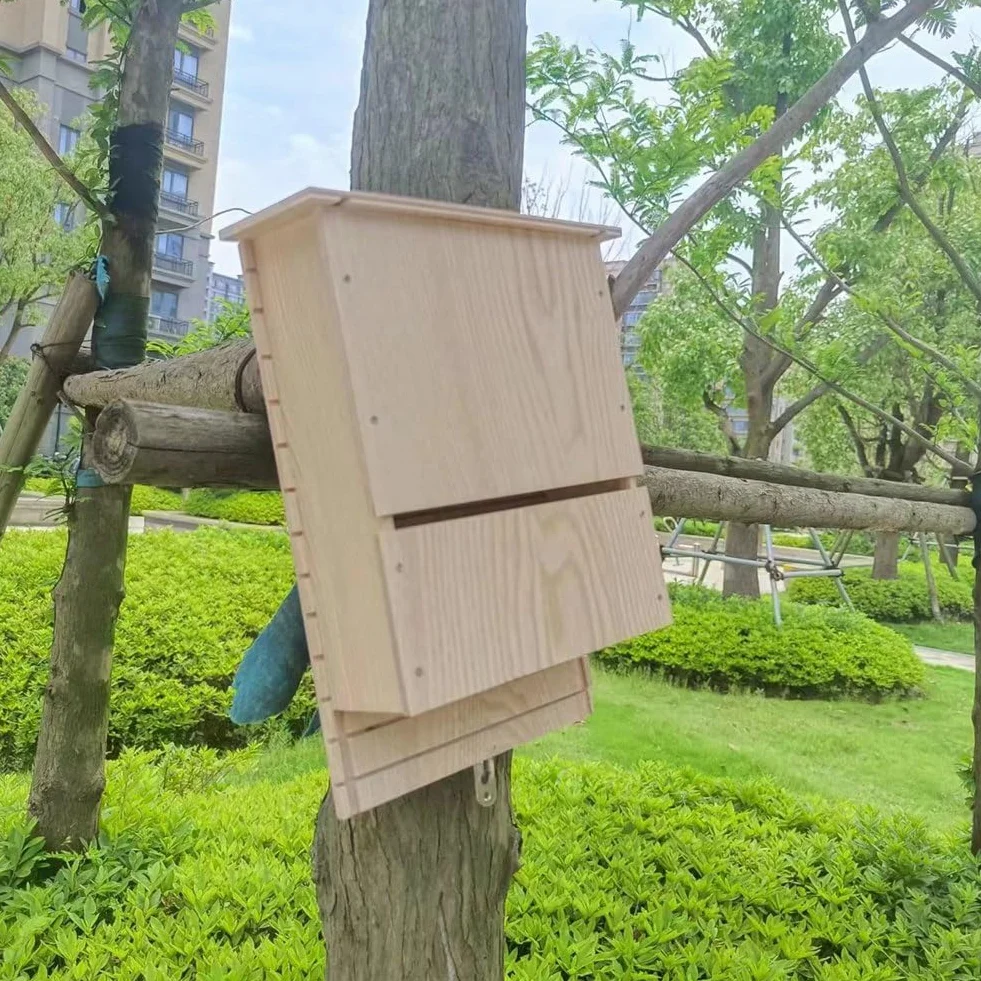 Gran Casa para MurciéLagos Al Aire Libre, Enorme Caja de Madera, Resistente A la Intemperie, Casa para MurciéLagos en Espiral Sin Tratar, Refugio, Accesorios de JardíN A