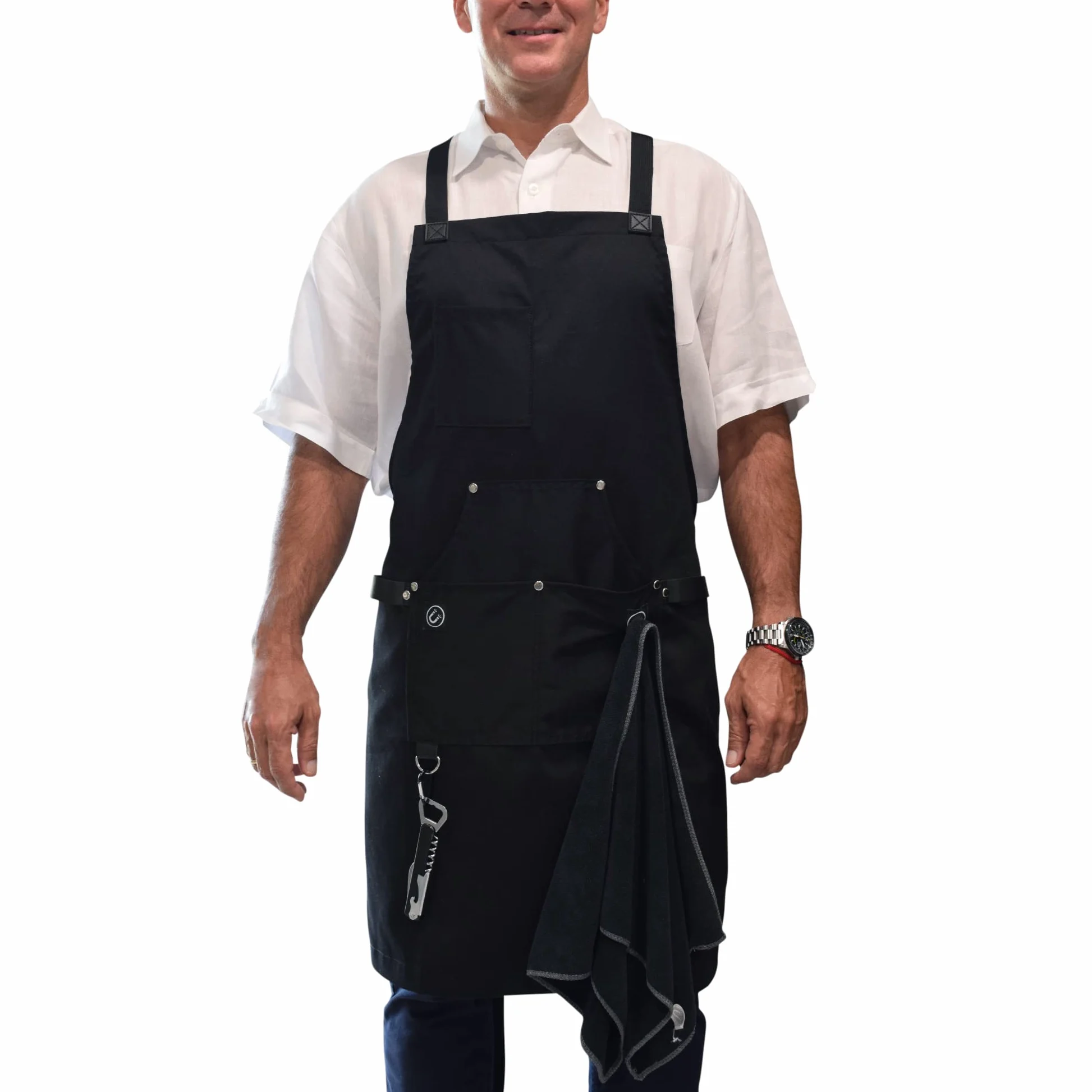 Delantal de cocina para hombre con bolsillos, grado profesional, hecho para cocinar, servidores, cómodo con correas cruzadas