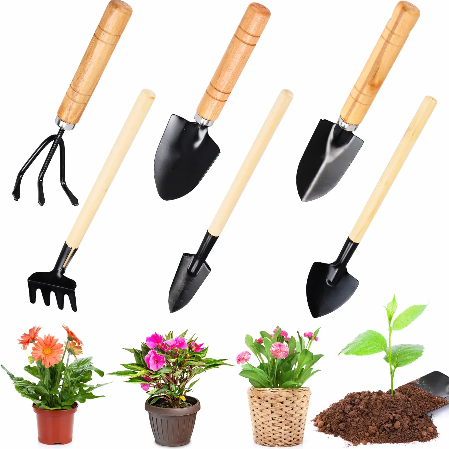 Juego de herramientas de jardín, 6 piezas de pala de jardín, pequeño juego de herramientas de jardín, mini pala para utensilios de jardín como flores, plantas, trasplantar y aflojar la tierra