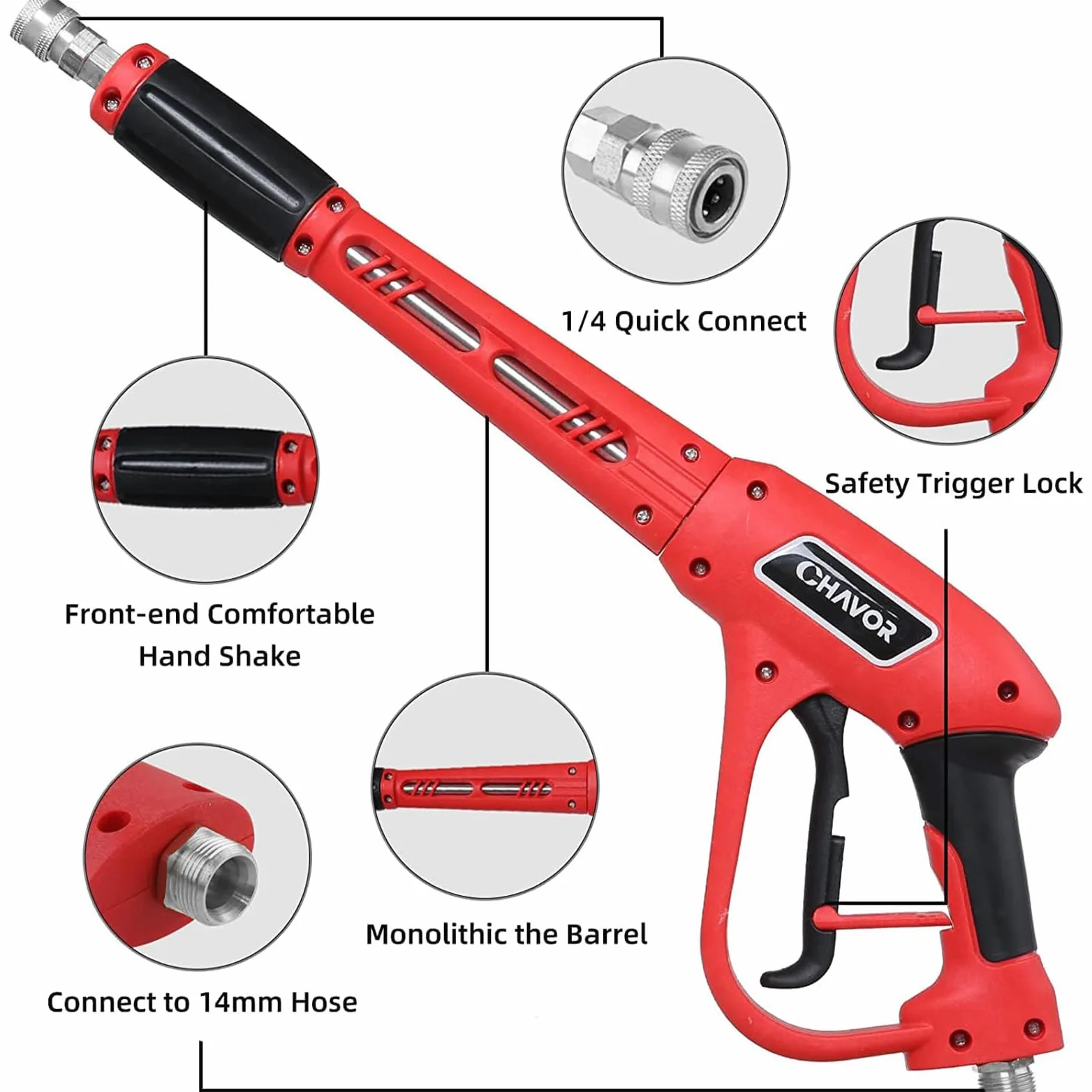 Pistola de lavado a presión con varilla de extensión de repuesto, pistola de lavado eléctrica mejorada con 5 puntas de boquilla de pulverización, accesorio M22, 37 pulgadas, 3000 PSI