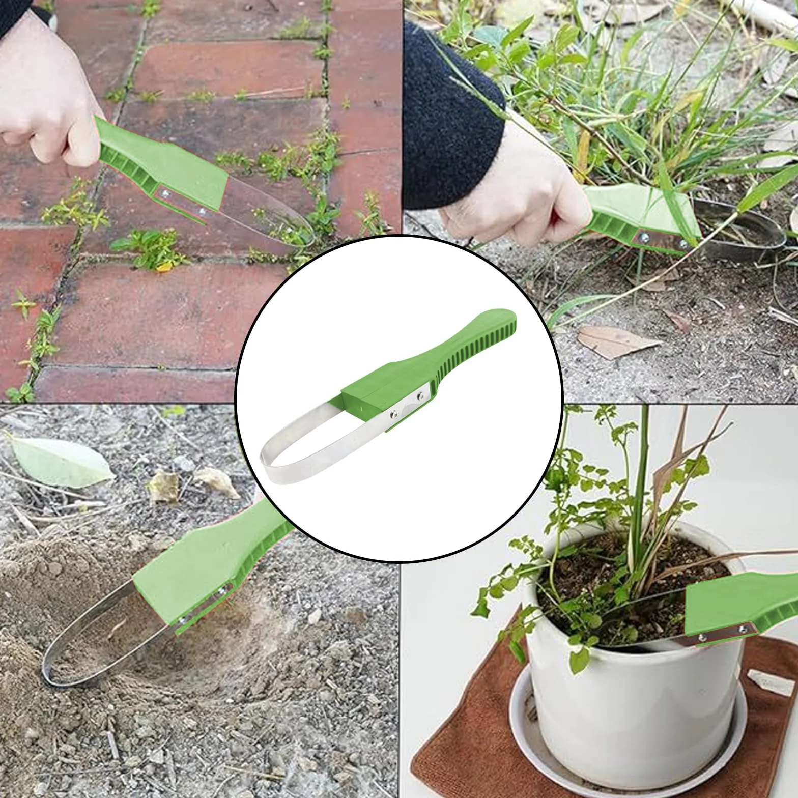 Weeder de Mano de Jardín, Extractor Malas Hierbas, Herramientas Jardineria, Desherbador Manual de Acero Inoxidable, Quitar Malas Hierbas con Mango para Desherbar y Aflojar la Tierra, Verde
