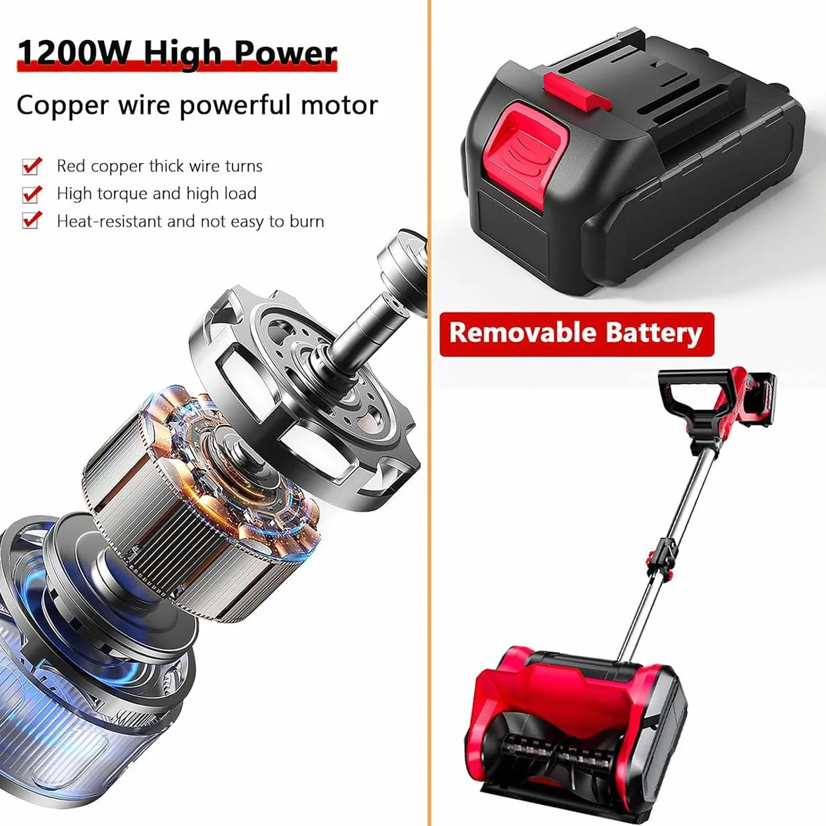Pala Quitanieves a Batería, Quitanieves Eléctrico Portátil y Pala, Quitanieves Inalámbrico de 20 V/4,0 Ah con Mango Ajustable, para Patio, Parque Infantil y Granja